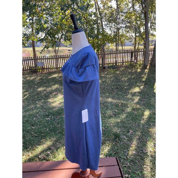 Blue Ruffled Dress X-Large Neesees Dresses Boutique Short Sleeve Polyester/Rayon - Picture 4 of 8